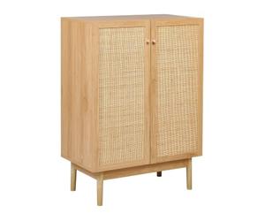 Beliani Buffet Boho Rustique en Bois de Pin Armoire 2 Portes Etagères Façade en Rotin Bois Clair Nivo