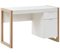 Bureau blanc / effet bois clair 110 x 50 cm avec colonne de rangement JOHNSON
