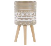 BELIANI Pot de fleurs beige magnésium ⌀ 25 cm pieds en bois de hêtre, motif peint à la main en blanc.Intérieur et extérieur décoratifs