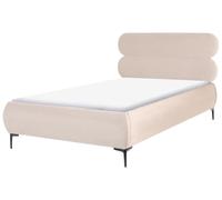 Beliani Cadre de Lit Minimaliste Sommier à Lattes avec Pieds Noirs 120 x 200 cm Tête de Lit Rembourrée en Velours Beige Clair Lessay