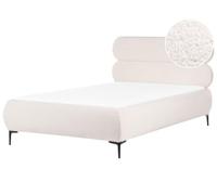 Beliani Cadre de Lit Minimaliste Sommier à Lattes avec Pieds Noirs 120 x 200 cm Tête de Lit Rembourrée en Bouclé Taupe Lessay
