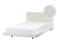Beliani Cadre de Lit Tapissé avec Tête de Lit Capitonnée Pieds en Métal 120 x 200 cm Sommier à Lattes Boucle Blanc Cassé Soulisse