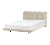 Beliani Cadre de Lit Tapissé avec Tête de Lit Capitonnée Pieds en Métal 120 x 200 cm Sommier à Lattes Boucle Beige Soulisse