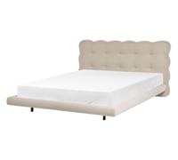 Beliani Cadre de Lit Tapissé avec Tête de Lit Capitonnée Pieds en Métal 140 x 200 cm Sommier à Lattes Boucle Beige Soulisse