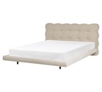 Beliani Cadre de Lit Tapissé avec Tête de Lit Capitonnée Pieds en Métal 160 x 200 cm Sommier à Lattes Boucle Beige Soulisse
