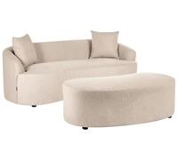 Beliani Canapé 2 Places avec Ottoman Ovale en Tissu Forme de Haricot Naturel Rembourré Beige Amal