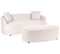 Beliani Canapé 2 Places avec Ottoman Ovale en Tissu Forme de Haricot Naturel Rembourré Beige Clair Amal