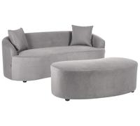 Beliani Canapé 2 Places avec Ottoman Ovale en Tissu Forme de Haricot Naturel Rembourré Gris Amal