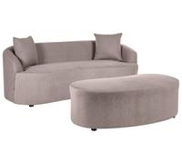 Beliani Canapé 2 Places avec Ottoman Ovale en Tissu Forme de Haricot Naturel Rembourré Taupe Amal