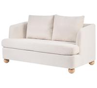 Beliani Canapé 2 Places Rembourré Tissu Bou vec Accoudoirs et Pieds Ronds en Bois Salon Blanc Cassé Rattvik