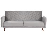Beliani - Canapé 3 Places Convertible - Senja - Velours, Gris Clair