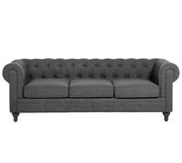 Beliani Canapé 3 Places en Tissu Gris Assise Rembourrée Large Dossier Points Chesterfield