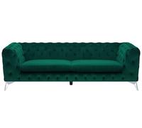 Canapé Chesterfield en velours vert - BELIANI - SOTRA - 3 places - Elégance - Chic - Moelleux