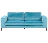 Beliani Canapé Fixe 3 Places Revêtu en Velours Bleu de Qualité Un Design Tendance Idéal pour Salon Vintage Rétro et Glamour