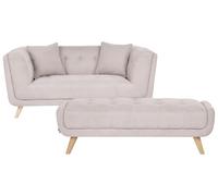 Beliani Canapé avec Pouf Retro en Tissu 2 Places Pieds en Bois Coussins Décoratifs Taupe Habo