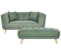 Beliani Canapé avec Pouf Retro en Tissu 2 Places Pieds en Bois Coussins Décoratifs Vert Habo