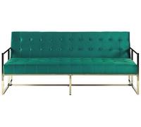 Beliani Canapé Banquette 3 Places Clic Clac Convertible en Lit avec Revêtement en Velours Vert Foncé et Piètement en Métal Doré pour Salon Glamour