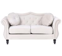 Beliani Canapé Type Chesterfield 2 Places en Velours Beige pour Salon au Style Vintage et Glamour