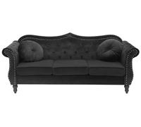 Beliani Canapé Type Chesterfield 3 Places en Velours Noir avec Dossier Capitonné pour Salon au Style Vintage et Glamour