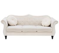 Canapé Chesterfield 3 places en velours beige SKIEN