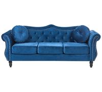 Canapé Chesterfield 3 places en velours bleu SKIEN