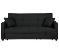 Beliani Canapé Convertible 3 Places en Tissu Noir avec Espace de Couchage Confortable pour Salon Contemporain