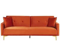 Beliani Canapé Convertible en Velours Orange 3 Places Taies Déhoussables Rembourré Lucan