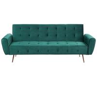 Beliani Canapé-lit Convertible Moderne Capitonné avec Pochette Latérale en Velours Vert Émeraude Pieds en Métal Cuivré Selnes