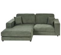 Beliani Canapé d'angle à Droite Minimaliste en Tissu Rembourré 3 Places avec Coussins Supplémentaire Vert Lofoten
