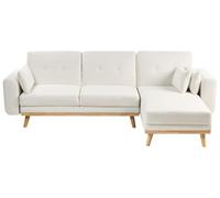 Beliani Canapé d'angle à Gauche en Tissu Rembourré en Forme de L Convertible avec Coussins Blanc Kaarina