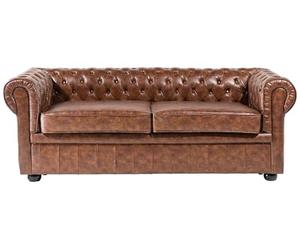 Beliani Canapé en Cuir PU Marron Doré Assise Rembourrée Large Dossier Chesterfield