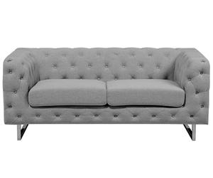 Beliani Canapé Fixe 2 Places Style Chesterfield Capitonnés en Tissu Gris Clair avec Pieds en Acier INOX Top Tendance pour Salon Chic et Glamour