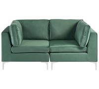 Beliani Canapé Glamour en Velours 2 Places Pieds en Métal Argenté Modulable Vert Evja