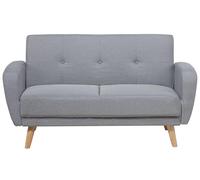 Beliani Canapé-Lit Convertible Moderne 2 Places Pieds Bois Hévéa Rétro en Tissu Rembourré Gris Clair Florli