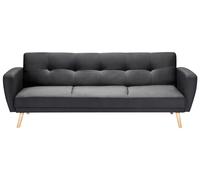 Beliani Canapé-Lit Convertible Moderne 3 Places Pieds Bois Hévéa Rétro en Tissu Rembourré Noir Florli