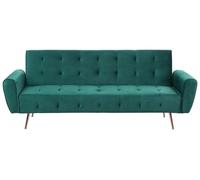 Beliani Canapé-lit Convertible Moderne Capitonné avec Pochette Latérale en Velours Vert Émeraude Pieds en Métal Cuivré Selnes