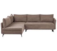 Beliani Canapé-lit d'angle à Droite Moderne en Tissu 3 Places avec Accoudoirs et Rangement Marron Koge
