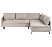Beliani Canapé-lit d'angle à Gauche Moderne en Tissu 3 Places avec Accoudoirs et Rangement Beige Koge