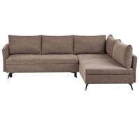 Beliani Canapé-lit d'angle à Gauche Moderne en Tissu 3 Places avec Accoudoirs et Rangement Marron Koge