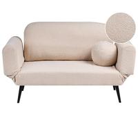 Beliani Canapé-lit en Bou vec Coussins Ronds Pieds en Fer Meuble Salon Chambre Beige Dorotea
