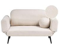 Beliani Canapé-lit en Bou vec Coussins Ronds Pieds en Fer Meuble Salon Chambre Blanc Cassé Dorotea