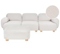 Beliani Canapé Moderne en Bouclé 3 Places Modulable avec Ottoman Pieds en Bois Blanc Cassé Amli