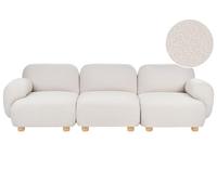 Beliani Canapé Moderne en Bouclé 3 Places Modulable Pieds en Bois Blanc Cassé Amli