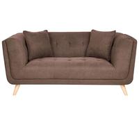 Beliani Canapé Retro en Tissu 2 Places avec Coussins Décoratifs Pieds en Bois Marron Foncé Habo