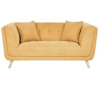 Beliani Canapé Retro en Tissu 2 Places avec Coussins Décoratifs Pieds en Bois Moutarde Habo