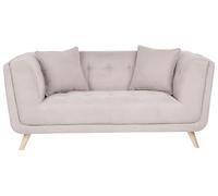 Beliani Canapé Retro en Tissu 2 Places avec Coussins Décoratifs Pieds en Bois Taupe Habo