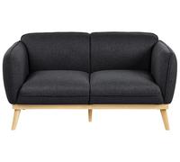 Beliani Canapé Scandinave en Tissu 2 Places Pieds Effilés en Bois Facile d'entretien Noir Ljung