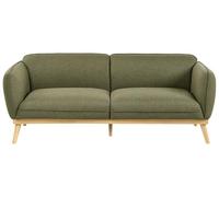 Beliani Canapé Scandinave en Tissu 3 Places Pieds Effilés en Bois Vert Olive Ljung