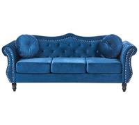 Beliani Canapé Type Chesterfield 3 Places en Velours Bleu avec Dossier Capitonné pour Salon au Style Vintage et Glamour