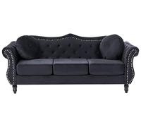 Beliani Canapé Type Chesterfield 3 Places en Velours Noir avec Dossier Capitonné pour Salon au Style Vintage et Glamour